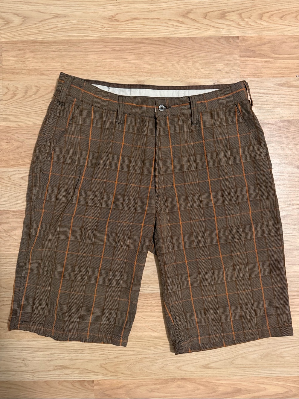 Kavu Chino Mens Shorts 34 Brown Windowpane print Waist measures 32